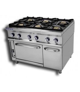 COCINA INDUSTRIAL A GAS GAMA 750 6 FUEGOS CON HORNO