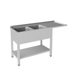FREGADERO 1350X500 CON BASTIDOR 2 CUBAS Y ESCURRIDOR LADO DERECHO CON HUEVO LAVAVAJILLAS