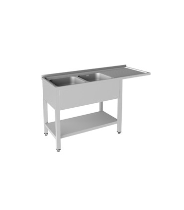 FREGADERO 1350X500 CON BASTIDOR 2 CUBAS Y ESCURRIDOR LADO DERECHO CON HUEVO LAVAVAJILLAS