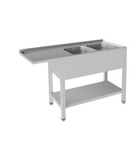 FREGADERO 1350X500 CON BASTIDOR 2 CUBAS Y ESCURRIDOR LADO IZQUIERDO CON HUEVO LAVAVAJILLAS