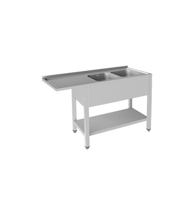 FREGADERO 1350X500 CON BASTIDOR 2 CUBAS Y ESCURRIDOR LADO IZQUIERDO CON HUEVO LAVAVAJILLAS
