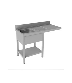 FREGADERO 1200X550 CON BASTIDOR 2 CUBAS Y ESCURRIDOR LADO DERECHO CON HUEVO LAVAVAJILLAS