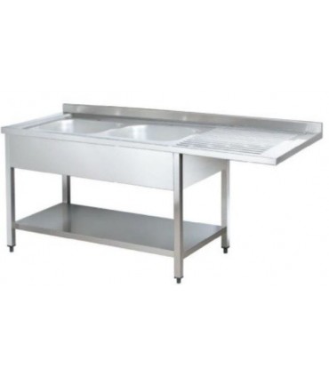 FREGADERO CON BASTIDOR 1800X600 PARA LAVAVAJILLAS  2 cubas ESCURRIDOR LADO DERECHO