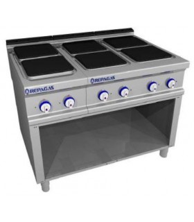 COCINA INDUSTRIAL ELÉCTRICA GAMA 900 6 PLACAS CON SOPORTE