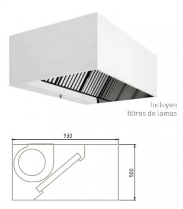 CAMPANA MURAL RECTA CON TURBINA SNACK 1000X950