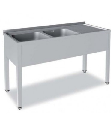 FREGADERO 1400X600 2 CUBAS  + 1 ESCURRIDOR DCHO. CON BASTIDOR