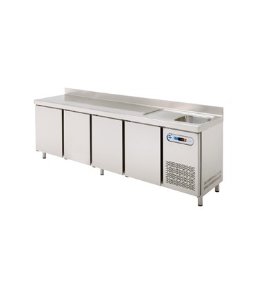 MESA REFRIGERADA GASTRONORM CON FREGADERO 4 PUERTAS