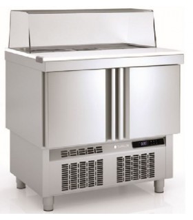 MESA FRÍA ENSALADAS GN 1/1 2 PUERTAS ENCIMERA ABIERTA CRISTAL