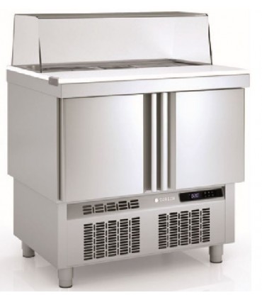 MESA FRÍA ENSALADAS GN 1/1 2 PUERTAS ENCIMERA ABIERTA CRISTAL