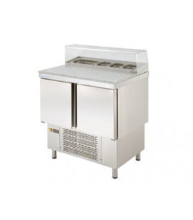 MESA FRÍA PIZZA ENSALADAS MARMOL Y EXPOSITOR INGREDIENTES CRISTAL  2 PUERTAS