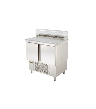 MESA FRÍA PIZZA ENSALADAS MARMOL Y EXPOSITOR INGREDIENTES CRISTAL  2 PUERTAS