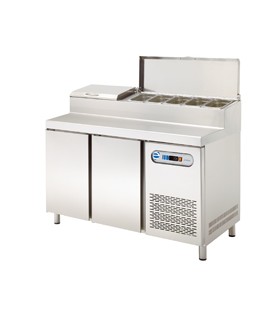 MESA FRÍA ENSALADAS Y PIZZA GN 1/1 CON VITRINA INNGREDIENTES TAPA INOX 2 PUERTAS
