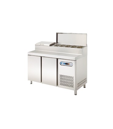 MESA FRÍA ENSALADAS Y PIZZA GN 1/1 CON VITRINA INNGREDIENTES TAPA INOX 2 PUERTAS