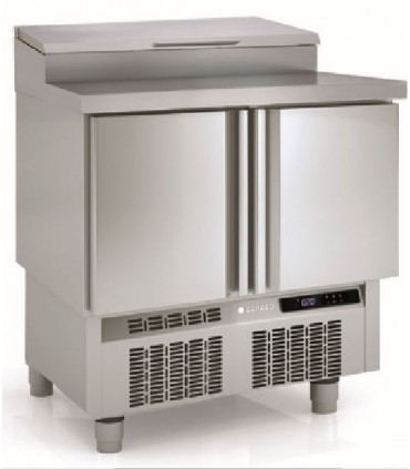 MESA FRÍA ENSALADAS GN 1/1 2 PUERTAS CON VITRINA TAPA INOX